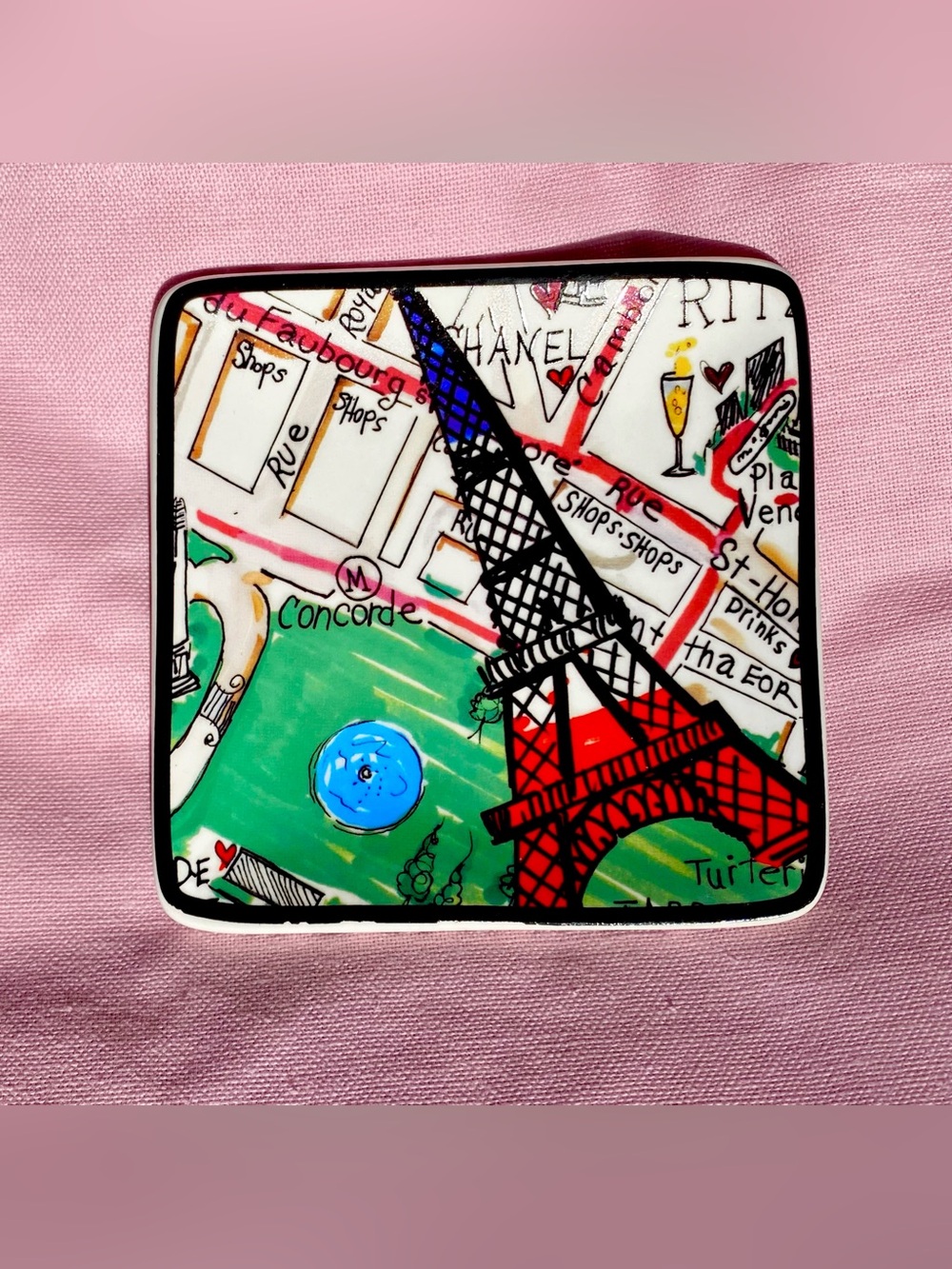 Brighton Eiffel Tower Paris Map Europe Trinket Jewelry Dish Red Black Green Blue